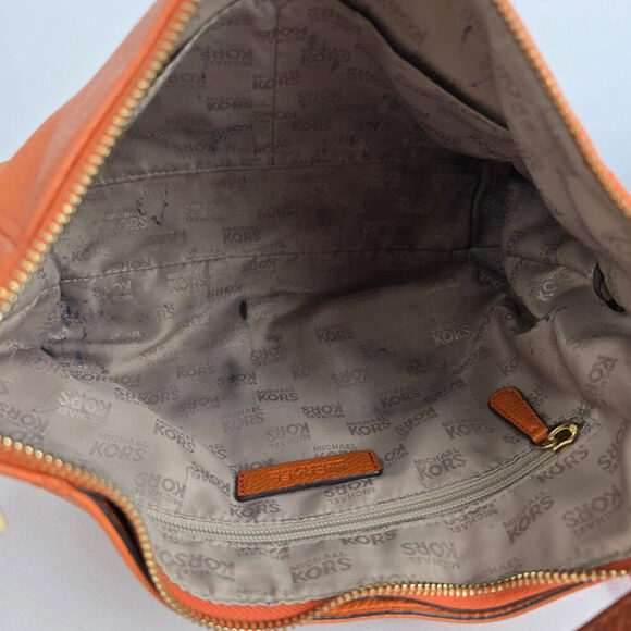 Michael Kors Orange Pebbled Leather Zippered Small Shoulder Bag - Picture 12 of 14